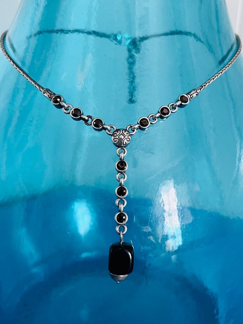 Brighton Rigoletto Silver and Black Drop Necklace